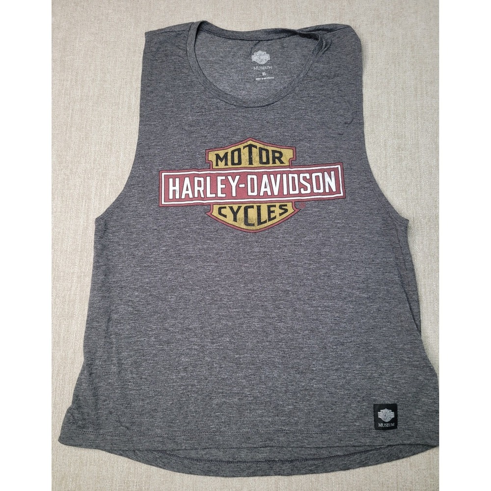 Harley Davidson Tank Top Women‎ XL Gray Muscle Tee Museum Graphic Logo